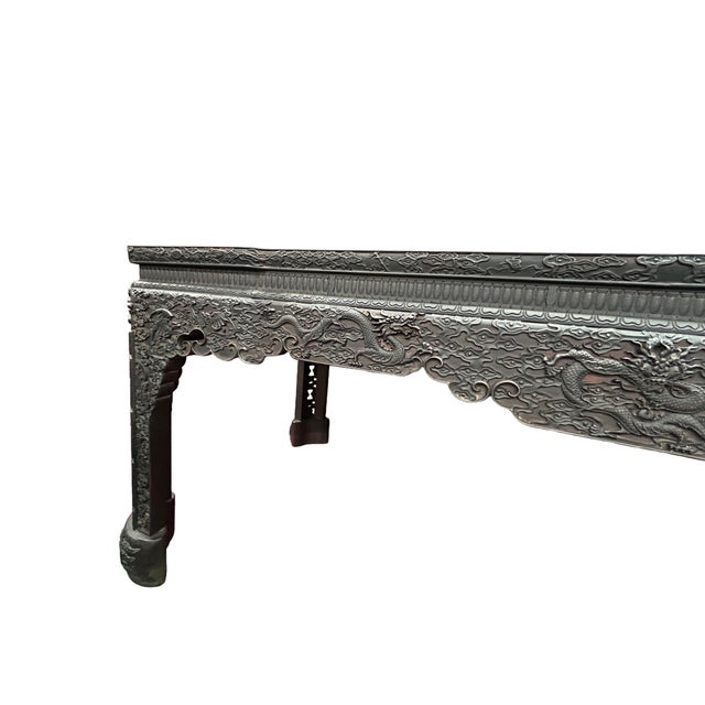 Oriental Dragons Relief Carving Rectangular Painting Console Table Desk For Sale - Image 10 of 13