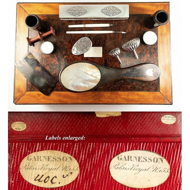 Wood Early 19th Century 1817 Antique French Palais Royal Nécessaire De Voyage, Sterling Vanity Set For Sale - Image 7 of 11