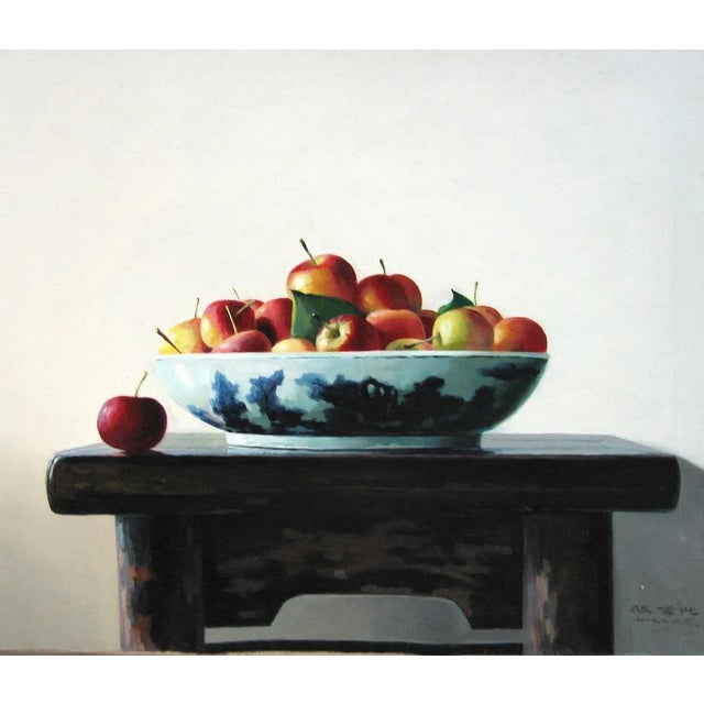 Apples on the Table is an original oil on canvas realized by the chinese painter Zhang Wei Guang (Mirror) in 2008....