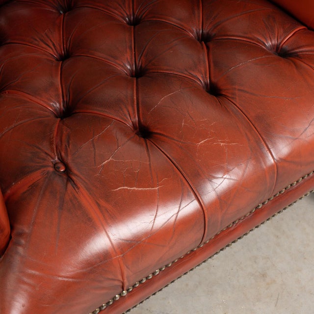 Pair of 20th Century Danish Oxblood Leather Chesterfield Wingback Club Chairs For Sale - Image 13 of 18