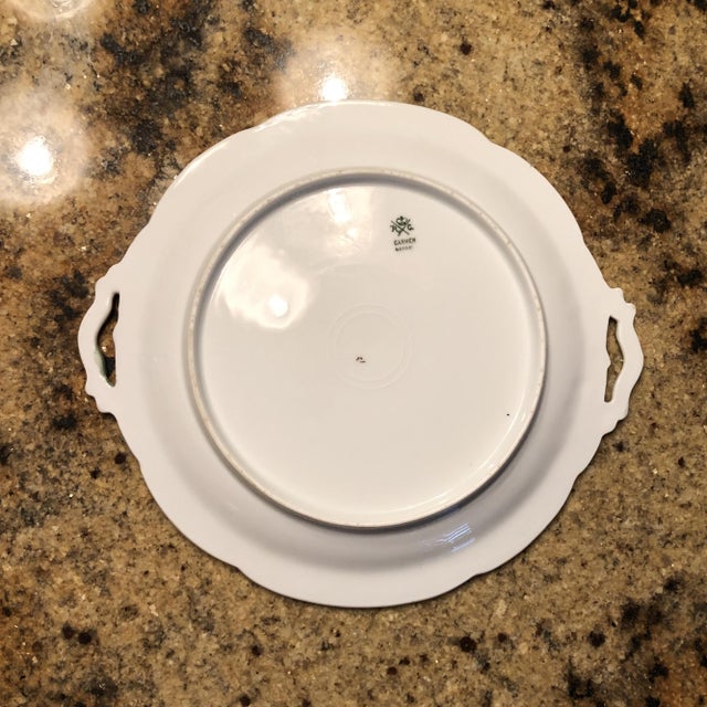 Traditional Antique Porcelain Cookie / Cake Serving Plate With Ribbon Bow Handle For Sale - Image 3 of 3