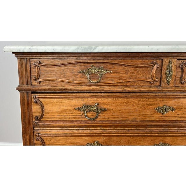 Antique French Oak Marble Top Chest of Drawers For Sale - Image 5 of 16