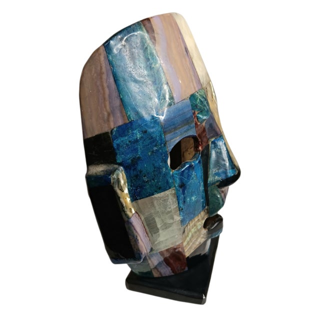 Abstract Mexican Mosiac Mask With Abalone Mayan Aztec Death Burial Mask For Sale - Image 3 of 15