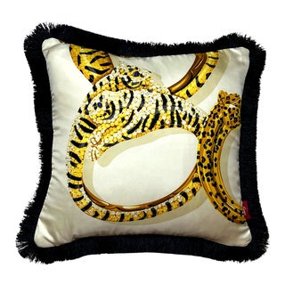 Cartier Panthere Et Tigre Vintage Silk Scarf Pillow Left For Sale