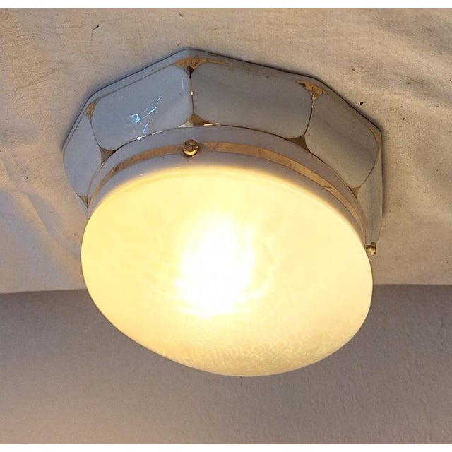 German Art Deco White Porcelain Ceiling Lamp with Oval Matt Glass Shade from Brunnquell, 1930s For Sale - Image 11 of 11