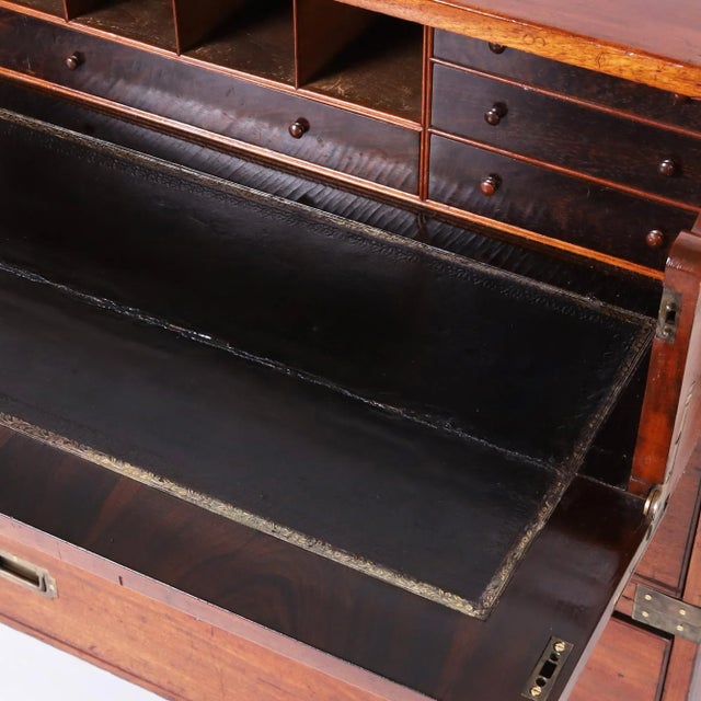 Wood Antique British Colonial Campaign Chest Secretary For Sale - Image 7 of 9