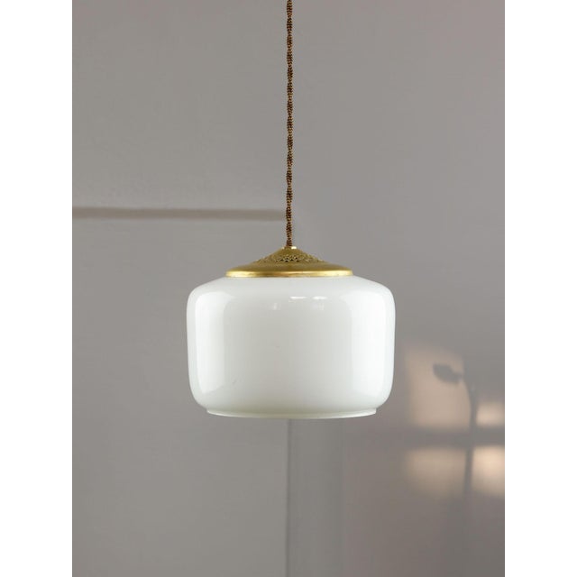 Mid-Century Modern Italian Opaline Glass and Brass Pendant Lamp, 1960s For Sale - Image 12 of 12