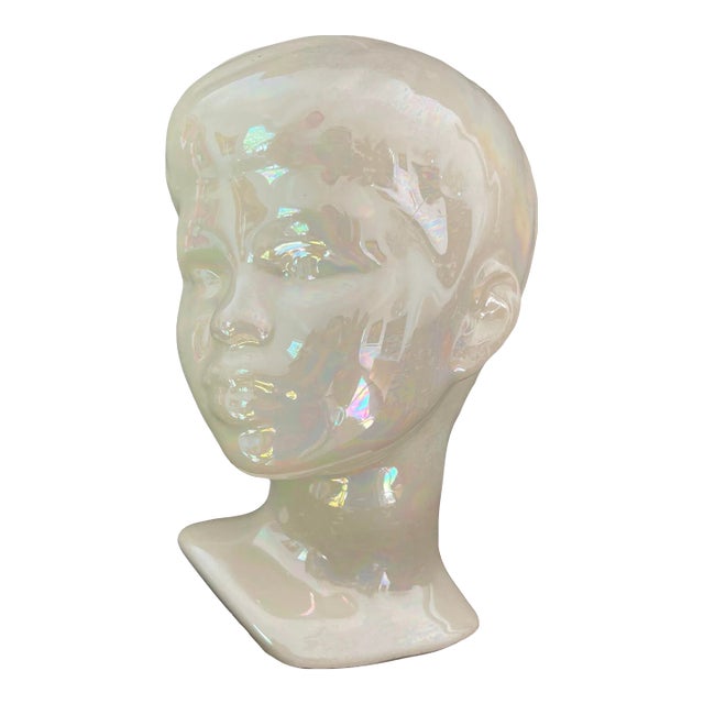 Opalescent Ceramic Boy Bust, C1970 For Sale