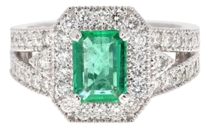 Mid 20th Century Gia Certified 2.39 Carat Emerald Diamond 18 Karat White Gold Ring, Size 7