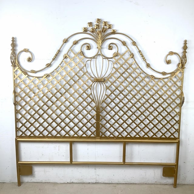 Vintage Hollywood Regency Gilt Metal Trellis Headboard-Queen For Sale - Image 4 of 12