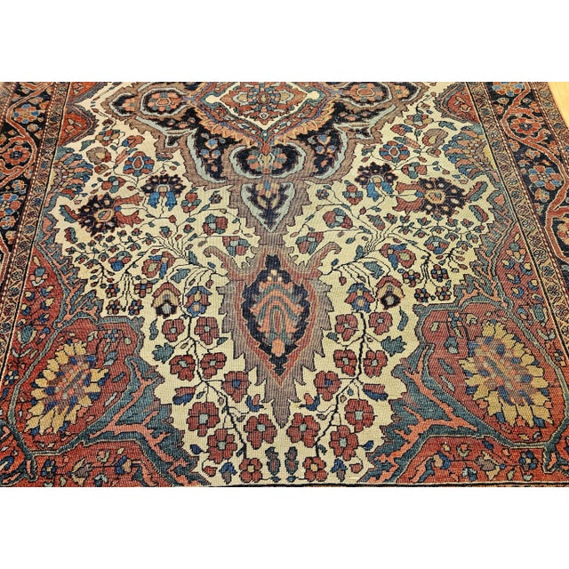 19th Century Persian Farahan Sarouk Area Rug in Floral Pattern in Ivory, Blue For Sale - Image 10 of 12
