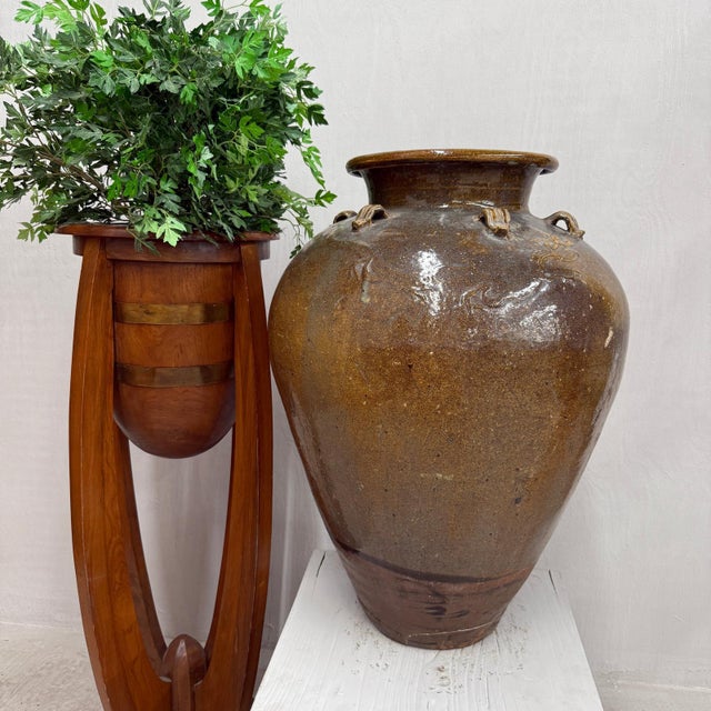 Brown Yellow Storage Water Jar Vessel with Small Handles For Sale - Image 4 of 8