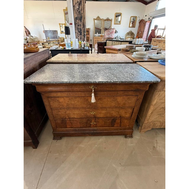 19th Century French Louis Philippe Commode from nice France. Made of burl walnut, with a marble top, the wood has been...
