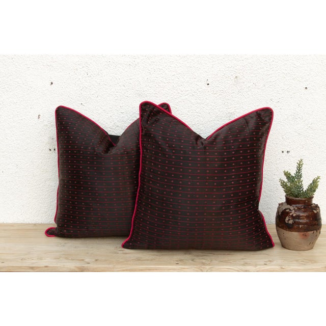 Textile Pair of Lakhpat Dotted Gujarati Mashru Pillows For Sale - Image 7 of 7