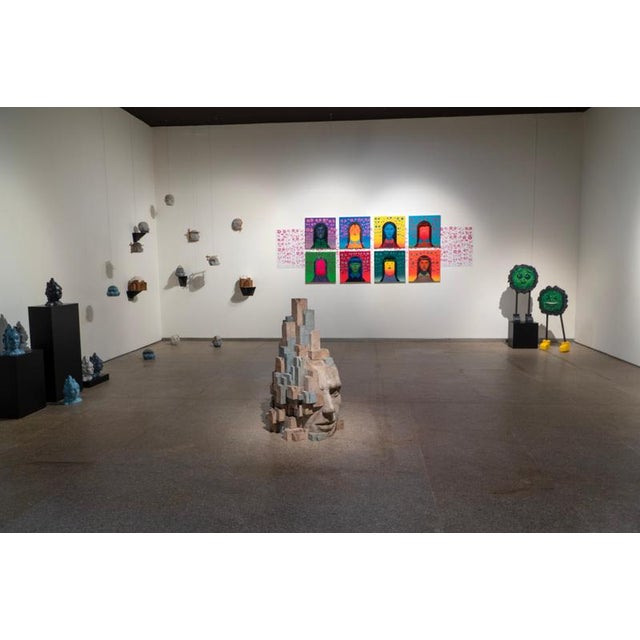 Large Architectural Carved Polychrome Wood Head Sculpture by Jose Perozo, 2023 For Sale - Image 13 of 14