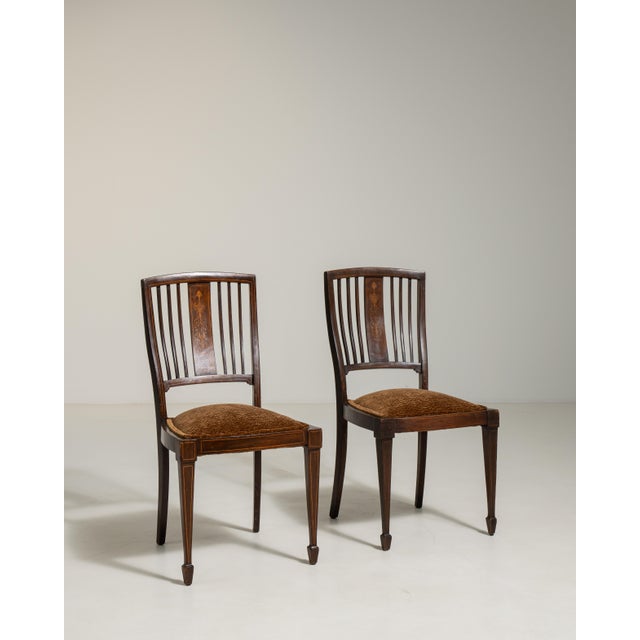 Metal 19th Century Pair of Mahogany Inlaid Chairs with Upholstered Seats For Sale - Image 7 of 9