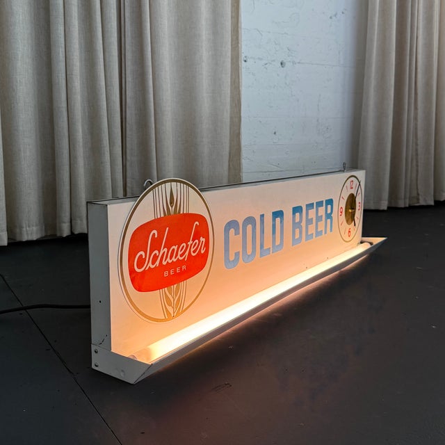 Mid 20th Century Schaefer "Cold Beer" Lit Wall Sign Clock For Sale - Image 4 of 8