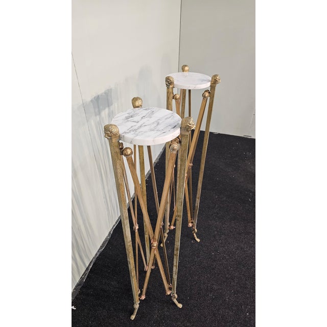 Gold Empire Style Brass and Marble Pedestals, 1970s, Set of 2 For Sale - Image 8 of 12