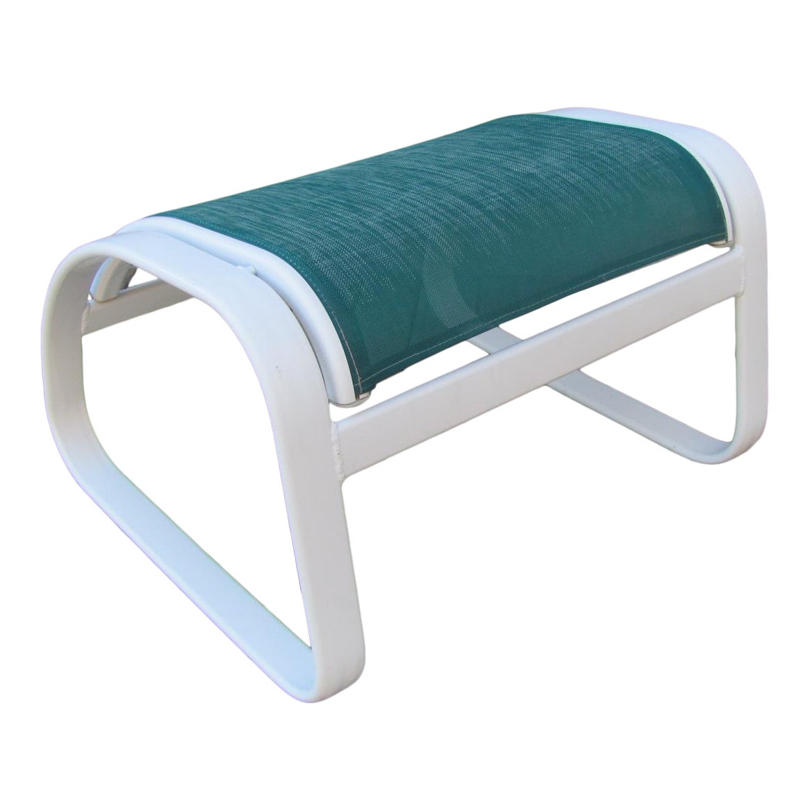 Late 20th Century Tropitone Brand Patio Ottoman White With Green Mesh