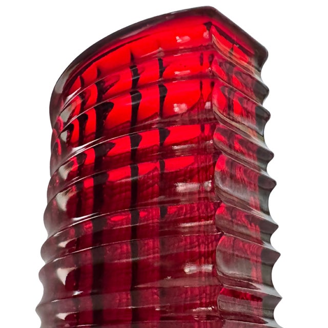 Optical Ruby Red Vase by Jan Sylwester Drost for HSG Ząbkowice, Poland, 1970s, in Flawless conditions. Designed 1970 to...