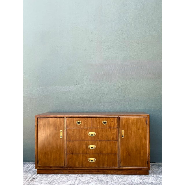 Mid-Century Modern Vintage Drexel Campaign Sideboard With Brass Accents For Sale - Image 3 of 12