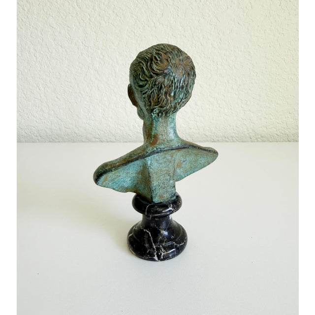 Mid 20th Century Bronze Verdigris & Marble Bust of Julius Caesar, Reproduction For Sale - Image 5 of 8