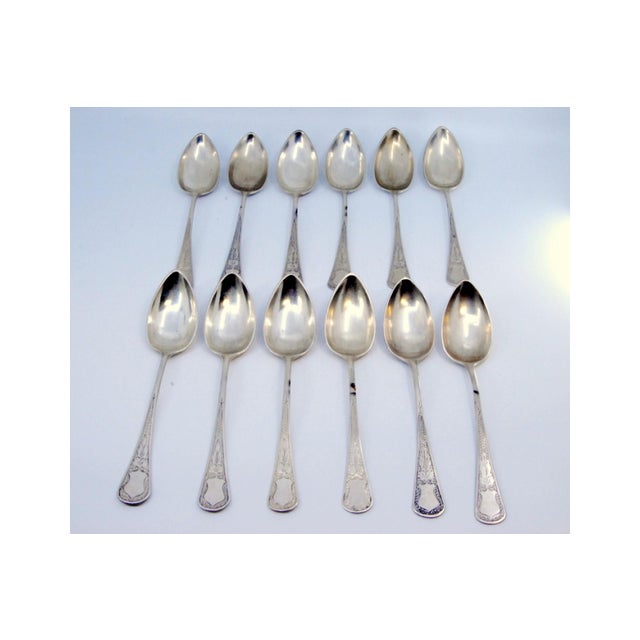 Tablespoons in Guilloche Silver, Set of 12, in Very Good conditions. Designed 1890 to 1919 This piece has an attribution...