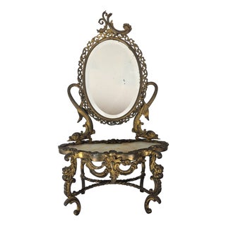 19th-Century Rococo Revival Vanity Mirror with Gilt Bronze Frame and Onyx Top For Sale