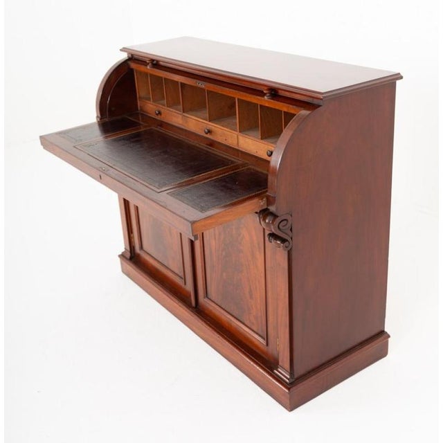 Victorian Cylinder Desk Mahogany Roll Top, 1880 For Sale - Image 4 of 7