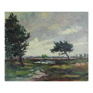 Vintage Mid 20th Century Impressionist Windswept Landscape Painting