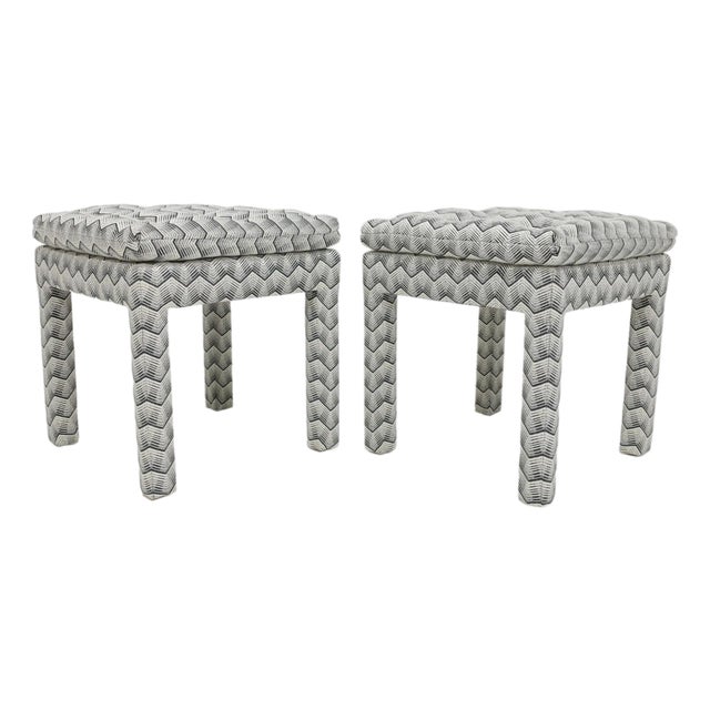 Pair of Pillow Top Ottomans in Kelly Wearstler Fabric For Sale