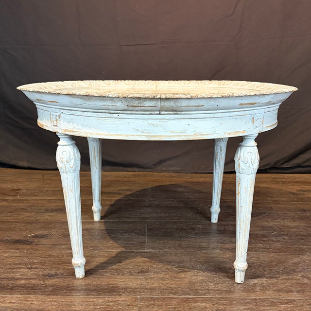 Wood French Louis XVI Antique Painted Marble Top Coffee Table or Accent Table For Sale - Image 7 of 11
