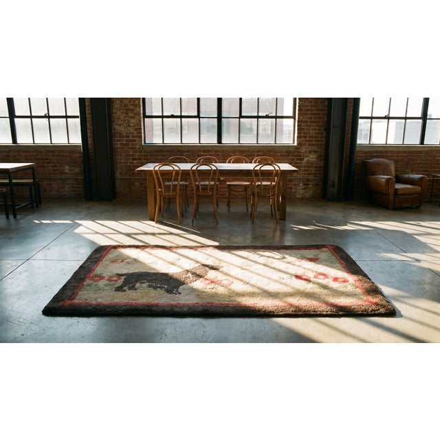 Textile 1930s Ivory Animal Pictorial Antique American Hooked Rug 2' X 3' 8" Handknotted Wool Carpet For Sale - Image 7 of 8
