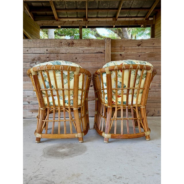 Contemporary Vintage Coastal Organic Modern Pencil Rattan Lounge Chairs – Pair For Sale - Image 3 of 12
