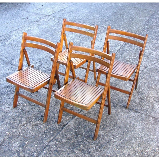 Vintage Folding Wooden Chairs, 1970s, Set of 4 For Sale - Image 4 of 11