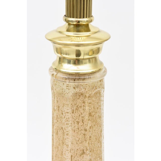 1940s Vintage Maison Bagues Glass Table Lamps With Gold Inclusions and Brass, Pair Of, 1940's For Sale - Image 5 of 13