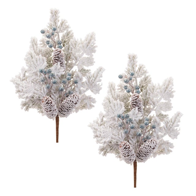 Contemporary Flocked Pine Berry Spray (Set of 2) For Sale - Image 3 of 3