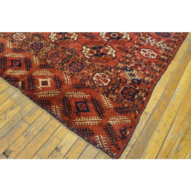 1870s Red Tribal Geometric Antique Russian Tekke Turkmen Carpet 7' X 10'6" Knotted Wool Rug For Sale - Image 10 of 12