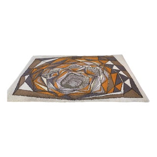 Space Age Op Art Rug in Brown and Orange Tones, 1970s For Sale