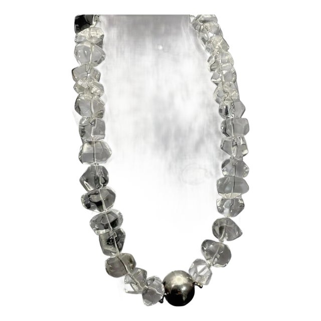 Gemstone Necklace Outstanding Large Chunky Polished Rock Crystal, Thick Round Sterling Silver Clasp and Accent Beads. For Sale