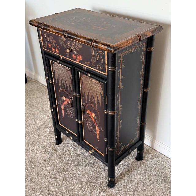 Chinoiserie Chinoiserie Paint Decorated Faux Bamboo Cabinet For Sale - Image 3 of 13