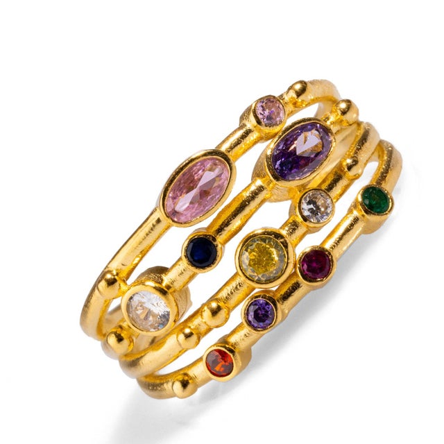 2020s Colorful Multi Gemstone & Gold Adjustable Statement Ring, Adjustable size, One Size Fits Most For Sale - Image 5 of 7