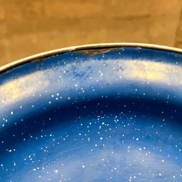 Mid-Century Modern 1960s Speckled Blue 15 Enamelware Plates Camping Dinnerware Mexico For Sale - Image 3 of 8