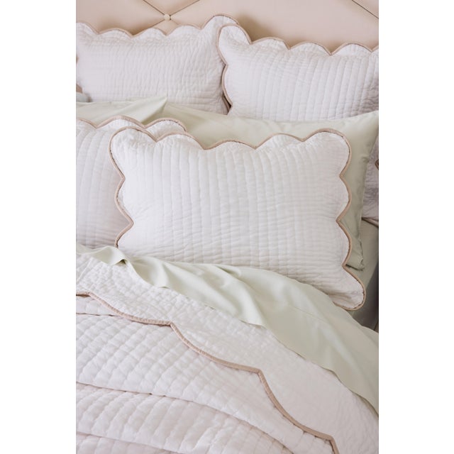 Shabby Chic Chairish x Kassatex Quilted Scallop Euro Sham, White/Taupe For Sale - Image 3 of 9