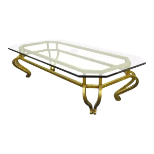 Vintage Arturo Pani Style Hollywood Regency Gold Gilt Iron & Glass Coffee Table