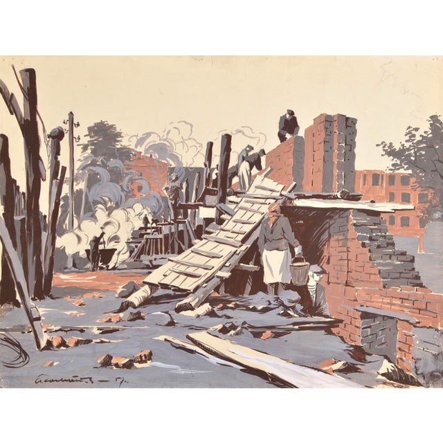 Alber Goltjakov, Construction Work, 1957, Mixed Media on Paper For Sale - Image 8 of 8