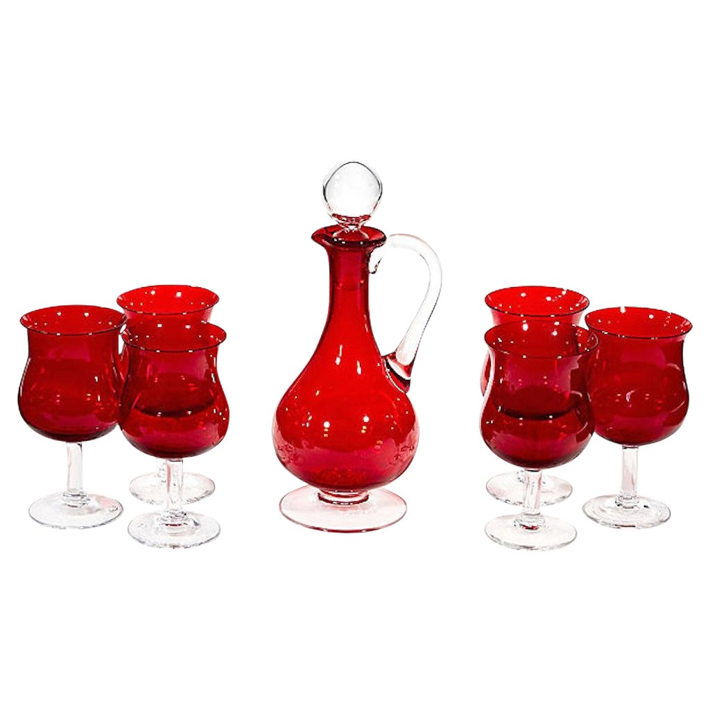 1960s Red Glass Wine Decanter Set Set Of 7 Chairish