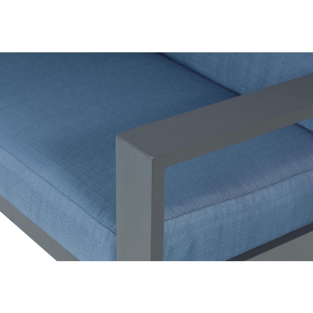 Metal Sardinia Aluminum Frame Outdoor Sofa Set - Blue Cushions For Sale - Image 7 of 15