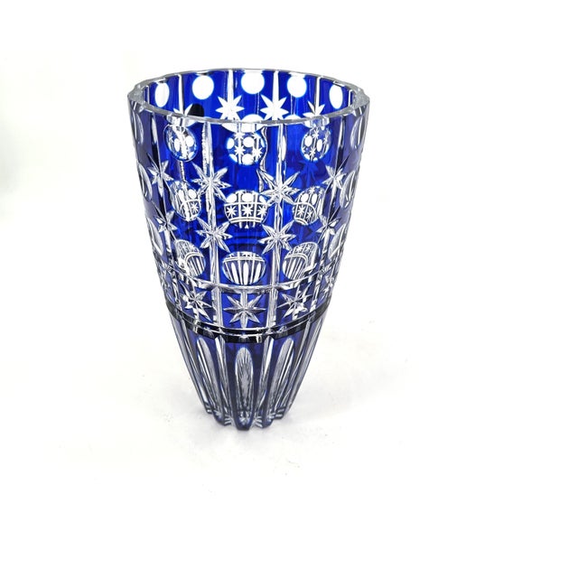 Bohemian Cobalt Blue Cut Crystal Vase, 1960s For Sale - Image 3 of 11