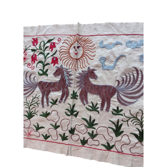 Mid-Century Modern Winged Horse Suzani Wall Hanging, Red Vines For Sale - Image 3 of 5